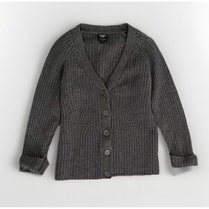 Talbots Womens Medium Petite Gray Pure Merino Wool Button Down Sweater Cardigan